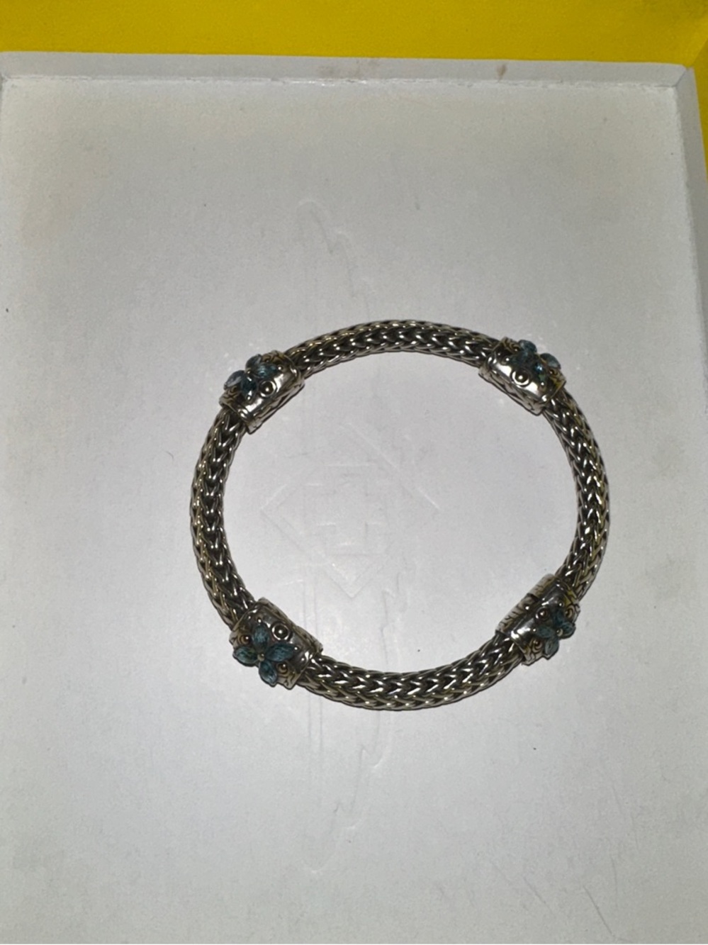 John Hardy Sterling Silver Braided Bracelet with aquamarine stones